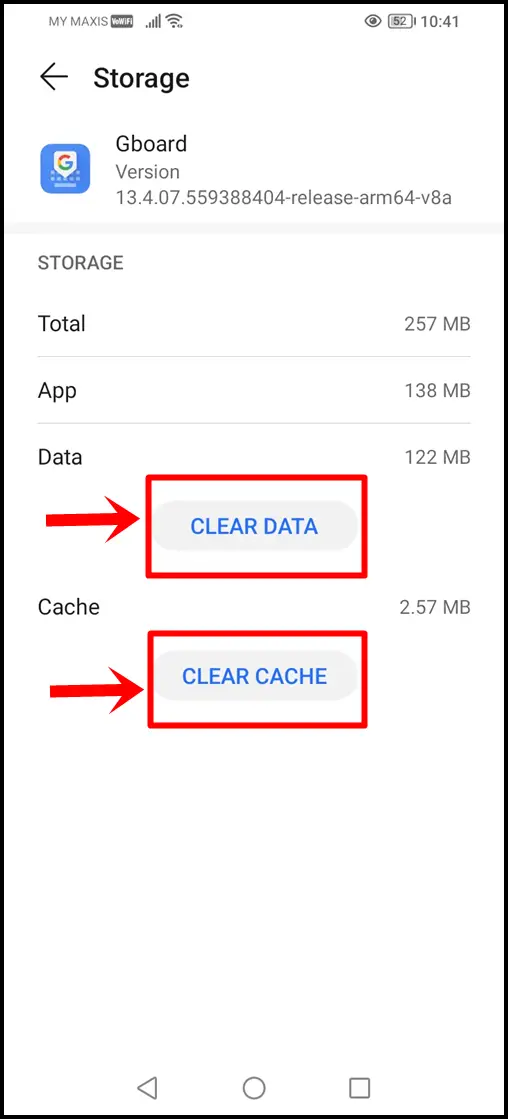 Fix 'No permission to enable: Voice typing' error on Android - Clearing Cache and Data of Gboard: Tap  "CLEAR DATA" and "CLEAR CACHE".