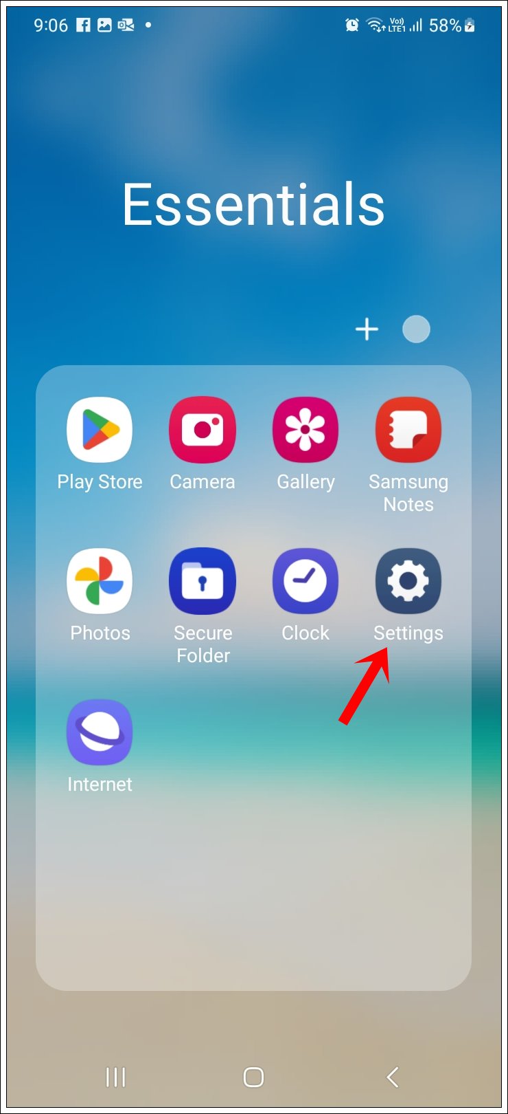 This image shows a screenshot of a Samsung Galaxy phone with its 'Settings' app icon (Gear Icon) highlighted.