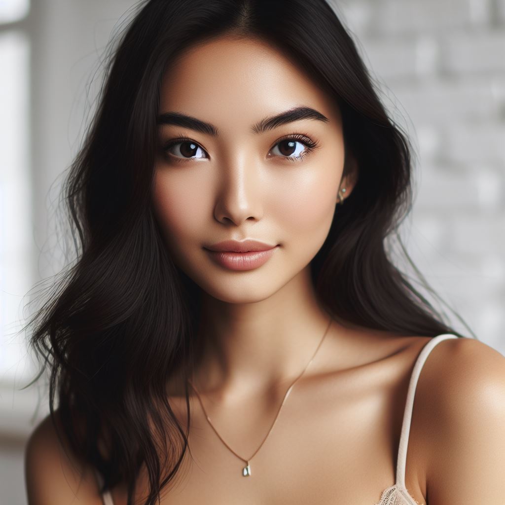 AI-generated image of a pretty Asian woman.