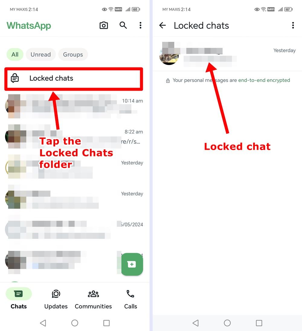 Android-WhatsApp-Locate the locked chat in the Locked Chats folder