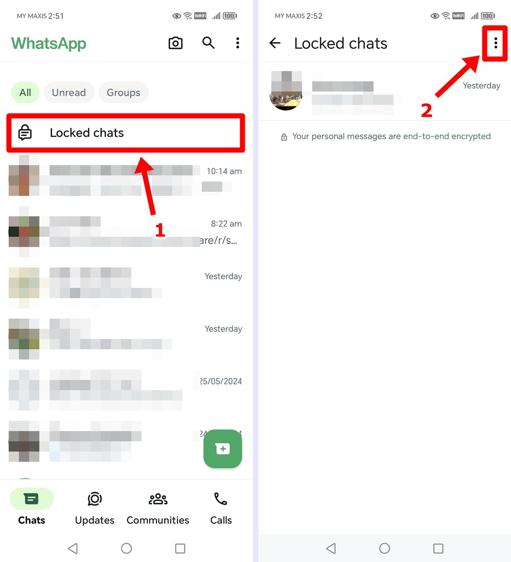 Android-WhatsApp-Open Locked Chats folder-Tap the Settings on the top-right to open Locked chats settings