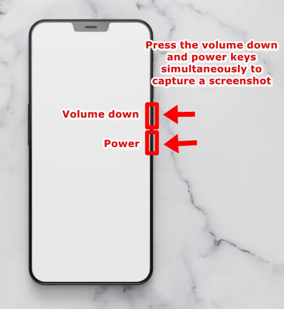This image shows how to capture an instant screenshot on an Honor phone by pressing the volume down and power keys simultaneously.