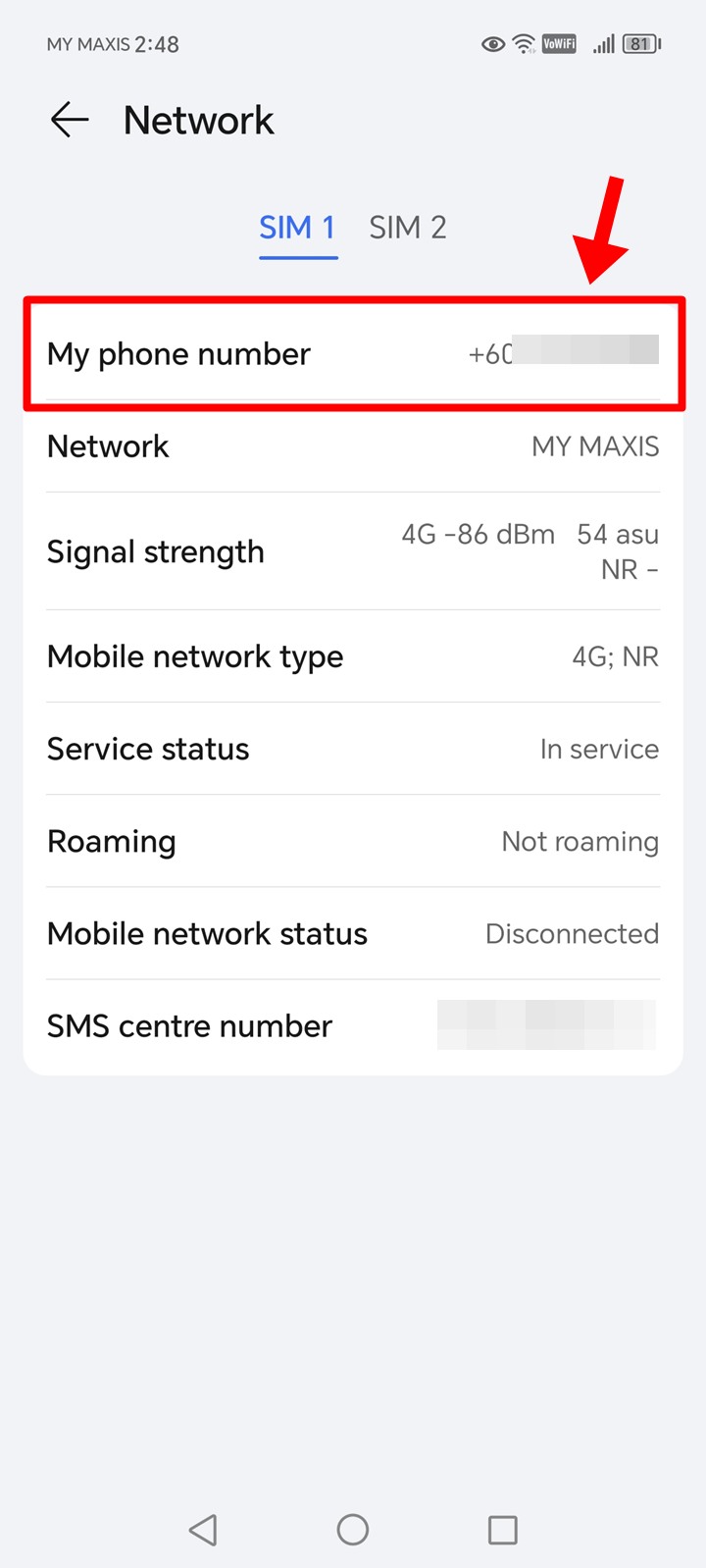 Honor-Settings-About Phone-Status-Network-My Phone Number