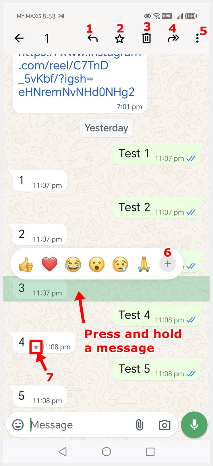 WhatsApp Chat Thread (Press & Hold a Message) Symbols & Icons Meaning.