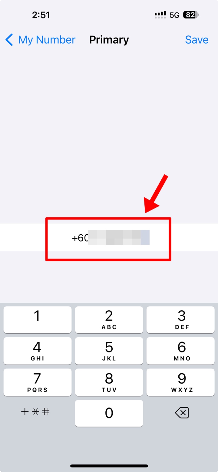 iPhone-Settings-Phone-My Number-Primary-My Phone Number Displayed