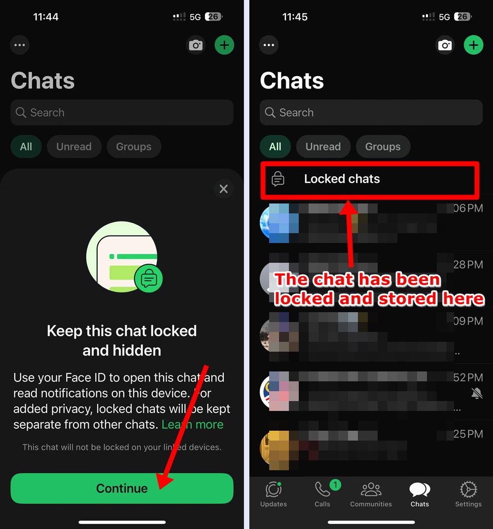 iPhone-WhatsApp lock chat with Face ID