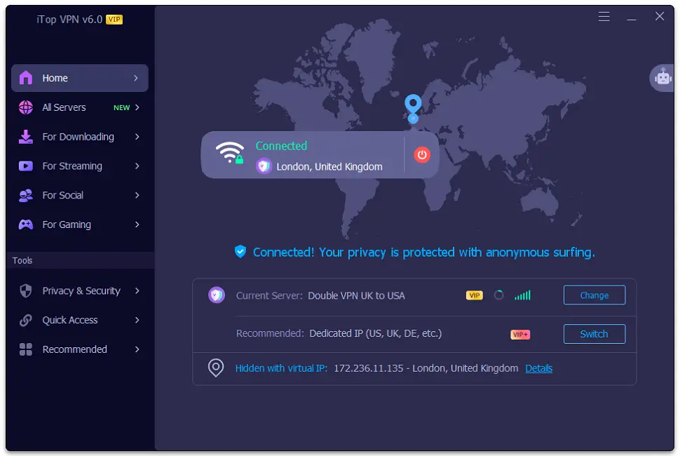 VPN for Minecraft (iTop VPN connected to UK server)