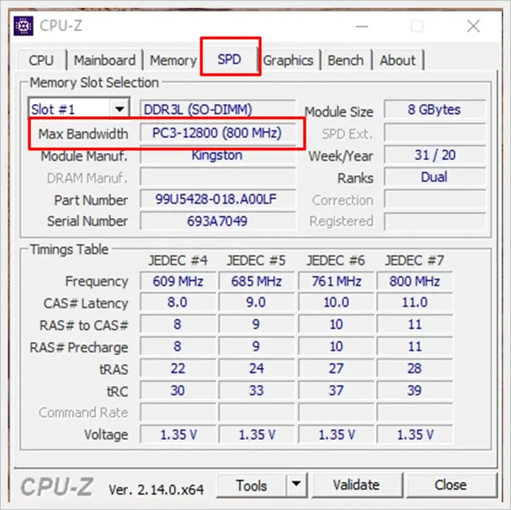 Go to the “SPD” tab for additional details like maximum bandwidth.